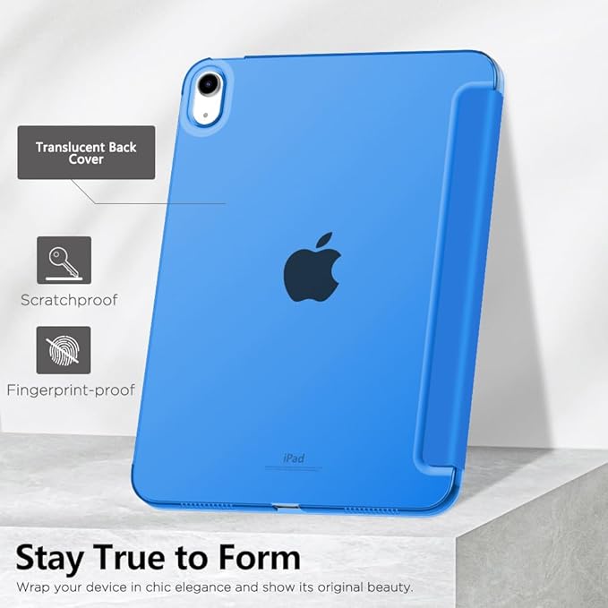 MoKo for iPad (A16) 11th Generation Case 11 Inch 2025, iPad 10th Generation Case 10.9 Inch 2022, Slim Stand Hard PC Translucent Back Shell Smart Cover, Support Touch ID, Auto Wake/Sleep, Blue Wave