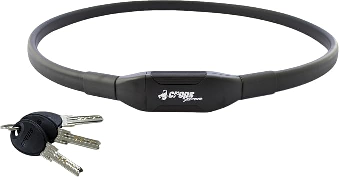 CROPS K4-10D110 Bike Lock Cable, 3.6 ft, Black – Keyed Lock (3 Keys Included), 10mm Double-Wire Steel Cable, Anti-Theft