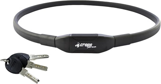 CROPS K4-10D110 Bike Lock Cable, 3.6 ft, Black – Keyed Lock (3 Keys Included), 10mm Double-Wire Steel Cable, Anti-Theft