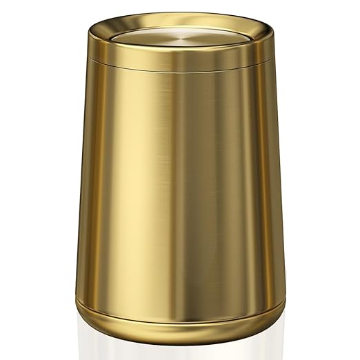 2.6Gal/10 L Gold Brushed Stainless Steel Trash Can with Swing Cover, Bathroom Trash Can with Lid, Garbage Can for Bathroom, Bedroom, Office, Hotel, Rest Room, RV (Gold)