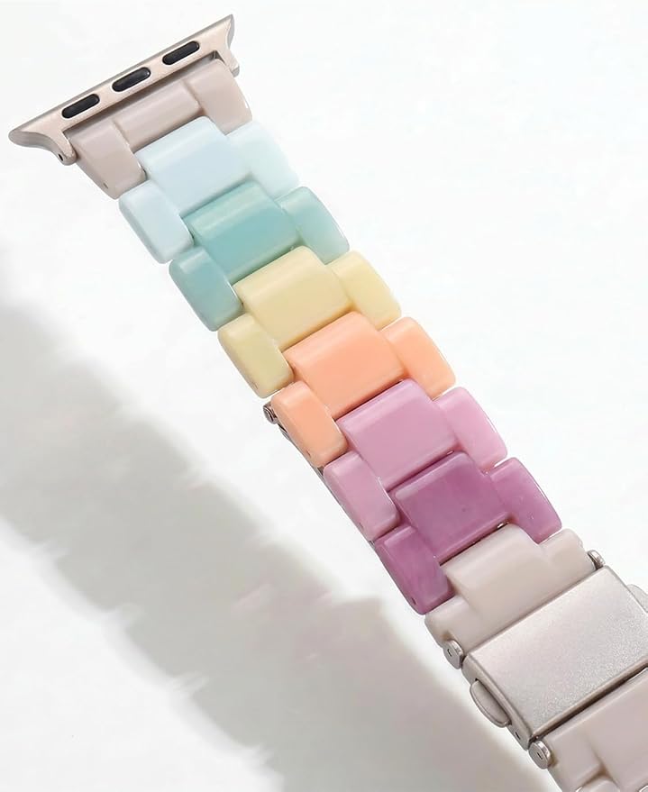 V-MORO Resin Bands Compatible with Apple Watch Series 11/10/9/8/7 Band 45mm 46mm Starlight Buckle Lightweight Fashion Strap Bracelet for iwatch Series SE/6/5/4/3/2/1(Bonbon Rainbow,42/44/45/46/49mm)