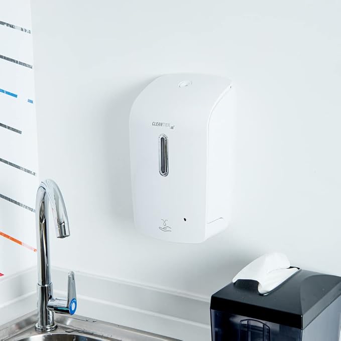 Restaurantware Clean Tek Professional 33.4 Ounce Automated Soap Dispenser 1 Touchless Wall-Mountable Soap Dispenser - Security Key White Plastic Soap Dispenser Transparent For Liquid Soap