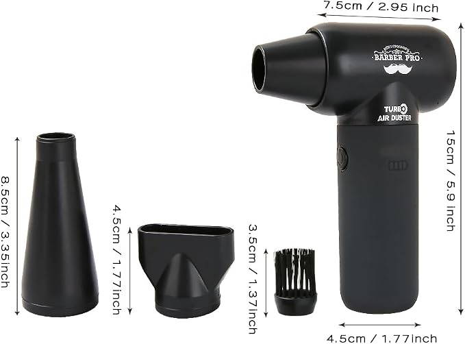Compressed Air Duster - Electric Duster for Hair Barber, 3 Gear Mini Portable Jet Dry Air Blower, Cordless Vacuum Cleaner, for PC, Office,Salon, Fan, Laptop, Keyboard, Car -Black