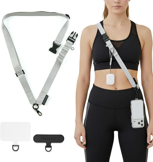 25mm Crossbody Phone Lanyard, Anti-Theft Crossbody Phone Strap for iPhone 17 Pro Max and Most Smartphones, Cell Phone Neck Lanyard w/ 2 Non-Adhesive Tether Tabs for Men and Women, Light Grey