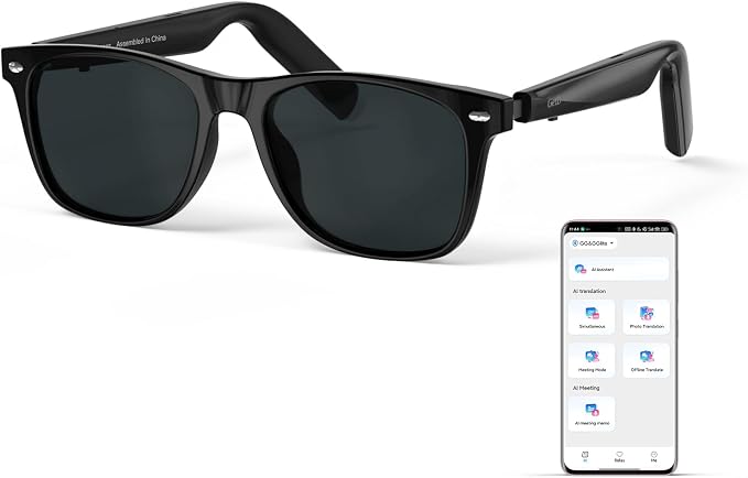 AI Glasses for Men & Women, Smart Glasses Powered by ChatGPT, AI Real-time Translation with 145 languages, 11H Music Play, Bluetooth Sunglasses with Polarized Lens, UV Protection for Daily Use, Travel
