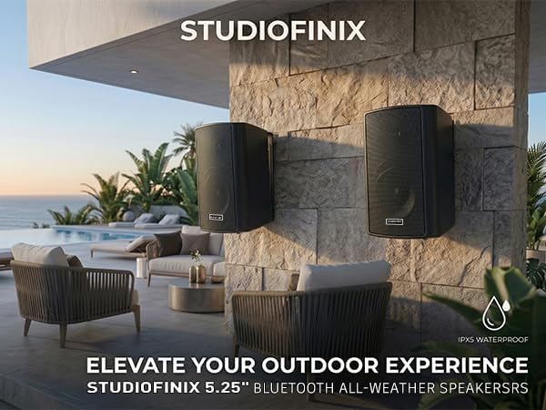 STUDIOFINIX 5.25 Inch 300W Indoor/Outdoor Bluetooth 5.1 Waterproof Wall-Mounted Speakers, Wireless Multi-Speaker Sync with IR Remote, for Patio, Garage, Home, Backyard(501BLE,Black,Pair)