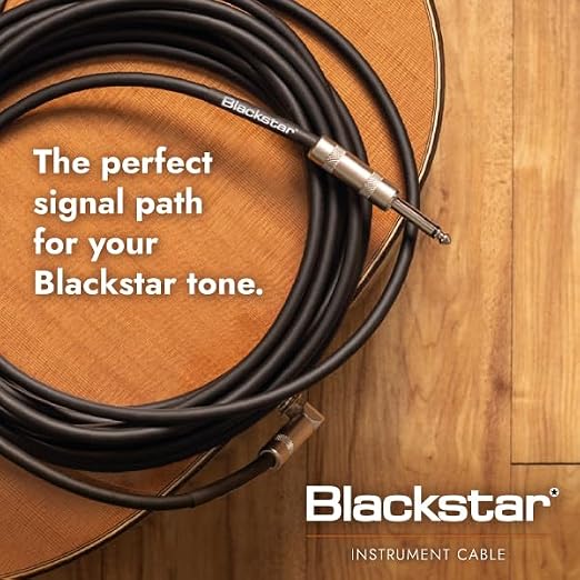 Blackstar 6m (20ft) Instrument Cable Straight ¼” Jack to Angle ¼” Jack for Bass/Electric Guitar/Electro-Acoustic/Keyboard/Amp (BSCABLESTD20FTSA)
