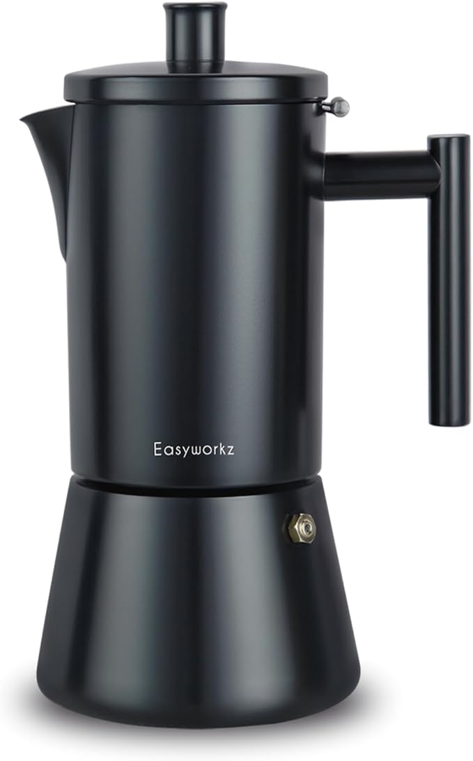 Easyworkz Diego Stovetop Espresso Maker Stainless Steel Italian Coffee Machine Maker 4Cup 6.8 oz Induction Moka Pot, Matte Black