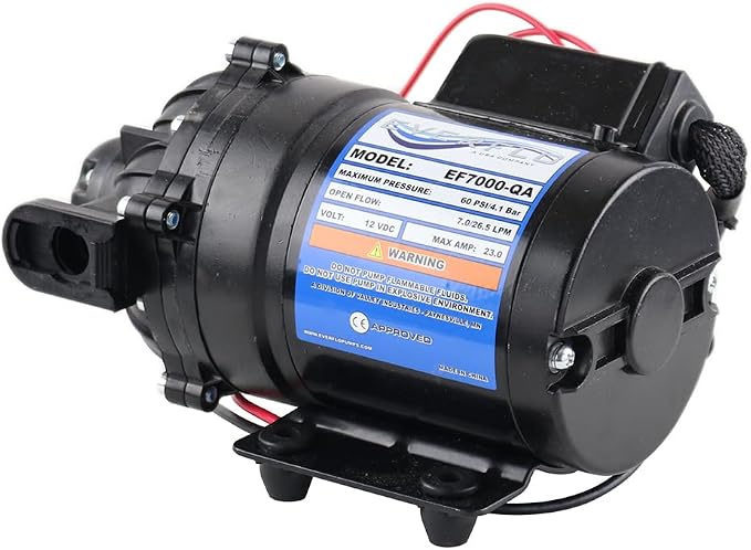 Everflo 12V On-Demand Diaphragm Sprayer Pump - 7.0GPM, 60 PSI, Quick Attach Ports