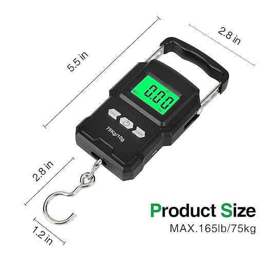 Bonano Fishing Scale with Built-in Lithium Battery and Tape Measure, Micro-USB Interface, Backlit LCD Display 165lb/75kg Hanging Scale Digital Weight. Men's Fishing Gift and Luggage Scale for Travel.