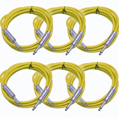 Seismic Audio SASTSX-6Yellow-6PK 6-Feet TS 1/4-Inch Guitar, Instrument, or Patch Cable, Yellow