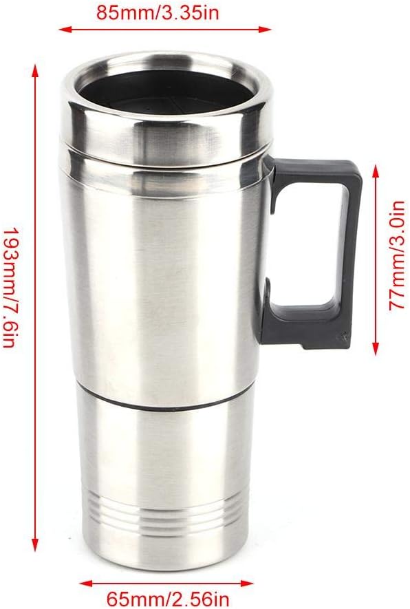 Qiilu Car Electric Kettle, 12V 350ml+150ml Stainless Steel Portable Car Electric Heating Mug Drinking Cup Travel Kettle Water Boiler for Water Tea Coffee Milk
