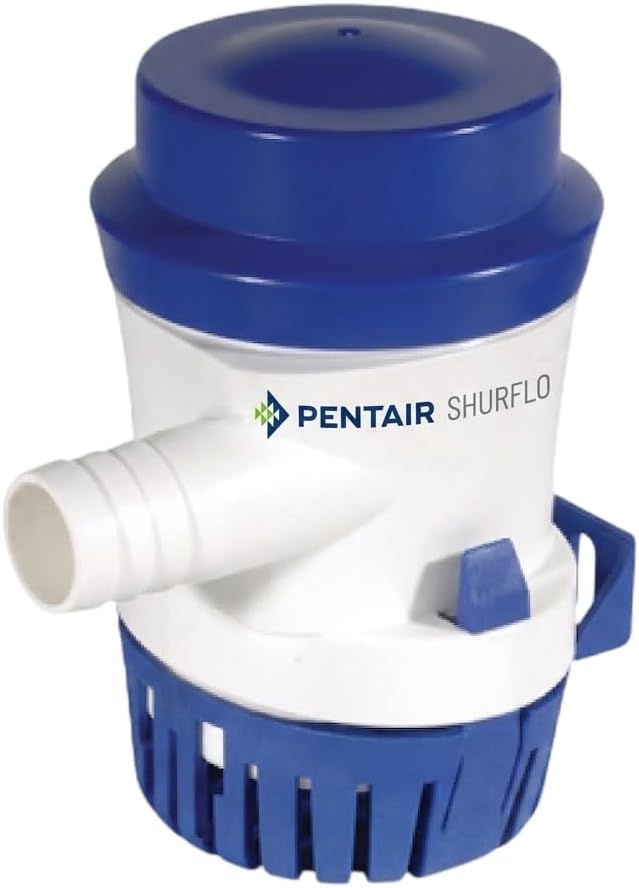 PENTAIR SHURFLO 355-010-10 Marine Bilge Pump, 500 GPH Submersible Marine Pump, Anti-Airlock, ABS Housing, Nylon Impeller, Ignition Protected, 12V DC, CE Certified