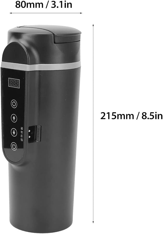 500ml Car Electric Mug, Men Women Travel Kettle, Electric Heated Travel Mug, Portable Auto Shut Off Water Boiler for Tea Coffee (Black)
