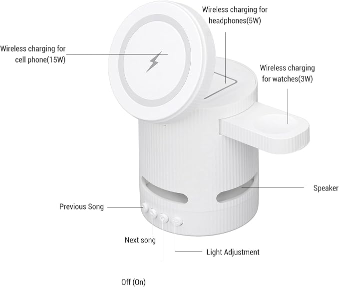 4 in 1 Magnetic Wireless Charging Station, Magnetic Phone & Watch Charger Station, Fast Charging RGB Charger for Phone Earbud Watch