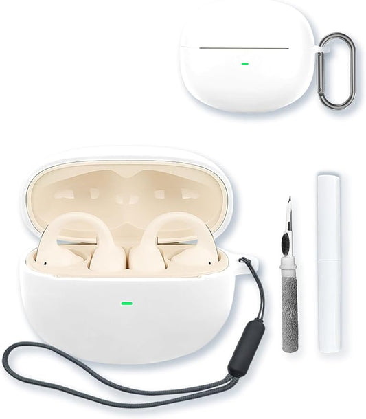 Case for Baseus Bowie MC1 Open Ear Clip-On Earbuds,Soft Protective,BOVUGAC Silicone Case Cover with Keychain & Cleaning Kit & Lanyard for MC1 Earbuds-White