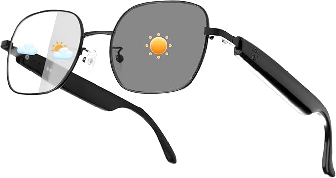 Smart Glasses for Women Men, Intelligent Touch, Anti-Blue Light Bluetooth Glasses with Speakers, Polarized Sunglasses with Photochromic Lenses, Multifunctional Audio Glasses for Indoor & Outdoor