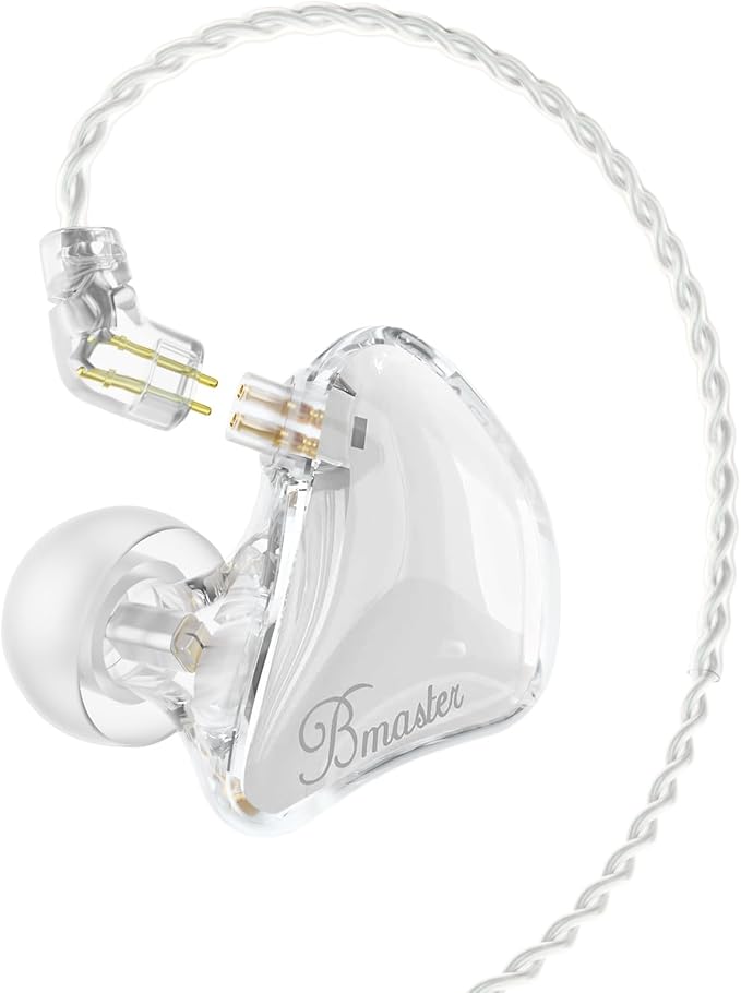 BASN Bmaster 2Pin in Ear Monitor Headphone, 1BA+2DD Hybrid Driver Sound Isolation Earbuds Suitable for Live Stage, Music Performance (White)