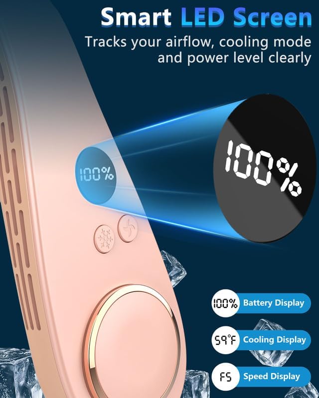 Neck Ac Air Conditioner,Portable Ice Frozen Neck Cooler with Cold Plate,Long Lasting No Blades Soundless Headset Cooling Fan Neck,Cordless Chargable Best Coldest Neckband Fans for Adult Kid Child Pink