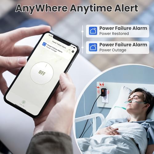 Power Failure Alarm WiFi, 2 Pack Smart Power Outage Alarm & App Notifications, Mini Size Freezer Alert & Loud 110dB & LED Indicator & Voltage Detection, Home Power Monitor for GFCI Trips, Sump Pump ﻿