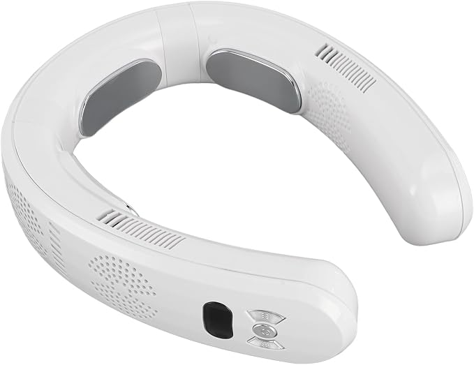 Rechargeable Bladeless Neck Fan, Portable Cooling Air Conditioner for Outdoor Work, Gym, Office, Travel, Lawn Trimming, Yard Work, 3 Heating Modes (White)