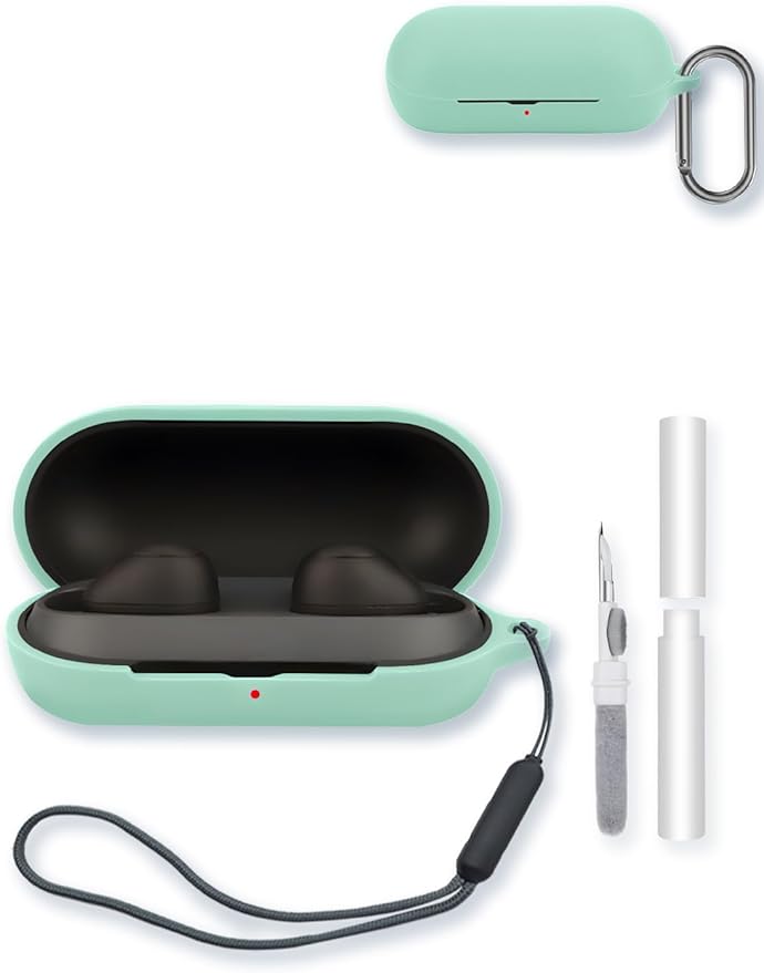 Case for Sony WF-C700N Truly Wireless Noise Canceling Earbud Headphones,Soft Protective,BOVUGAC Silicone Case Cover with Keychain & Cleaning Kit & Lanyard for WF-C700N Earbuds-Mint Green