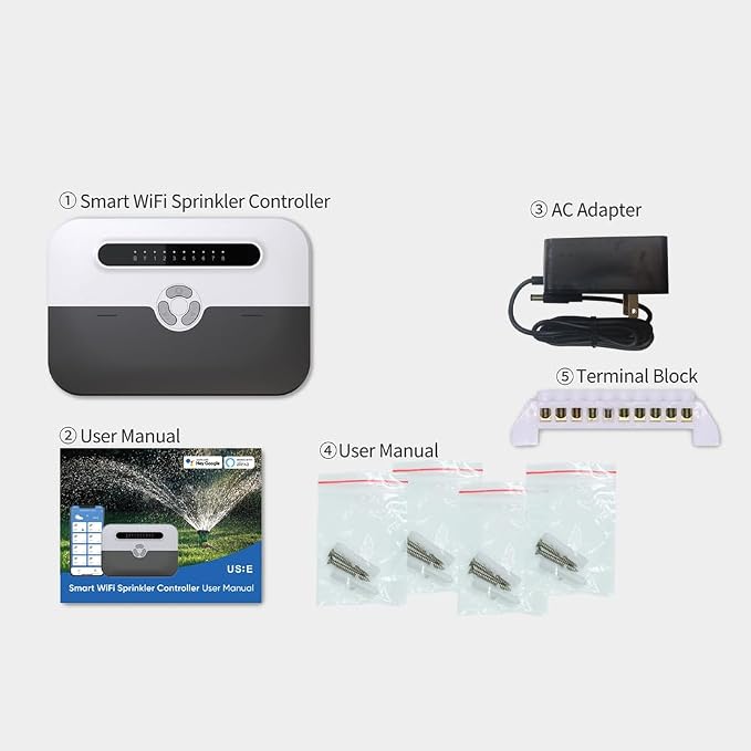 Smart Sprinkler Controller, 8 Zone WiFi Irrigation Controller with APP Control, Indoor Outdoor Automatic Water Timer, Weather-Based Skip & Custom Schedules, Easy DIY Installation