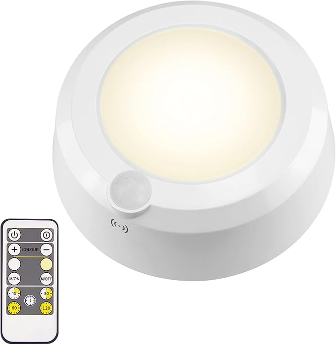 LUXSWAY Wireless Ceiling Light with RF Remote and Motion Detector, Cool Warm White Shower Light,Super Bright Battery Ceiling Light Timer for Closet Hallway Stair Gargage 5.67 Inch, 300Lumens