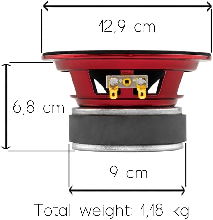 DS18 PRO-X5M Loudspeaker – 5.25" Midrange Speaker, Red Aluminum Bullet, 300W Max, 150W RMS, 4 Ohms - Premium Quality Audio Door Speakers for Car or Truck Stereo Sound System - 1 Speaker