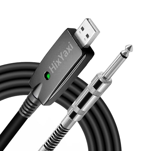 USB Guitar Cable USB to 6.35mm 1/4 Inch TS Audio Cable Guitar to Pc Interface for Instruments Recording Electric Guitar Cord 1/4 Inch Instrument Cable for Guitar, Bass and More - 10FT/3.1M