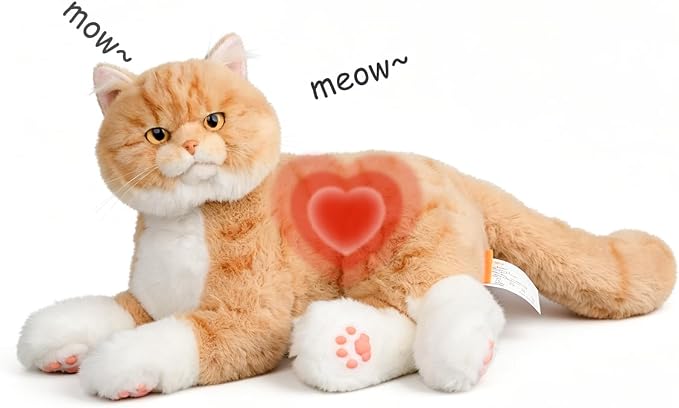 Chongker Realistic Interactive Robot Cat Plush for Seniors, Companion Stuffed Cat with Meowing, Purring, Heartbeat Vibration & Voice Response, Soft Robotic Cat for Relaxation and Emotional Comfort