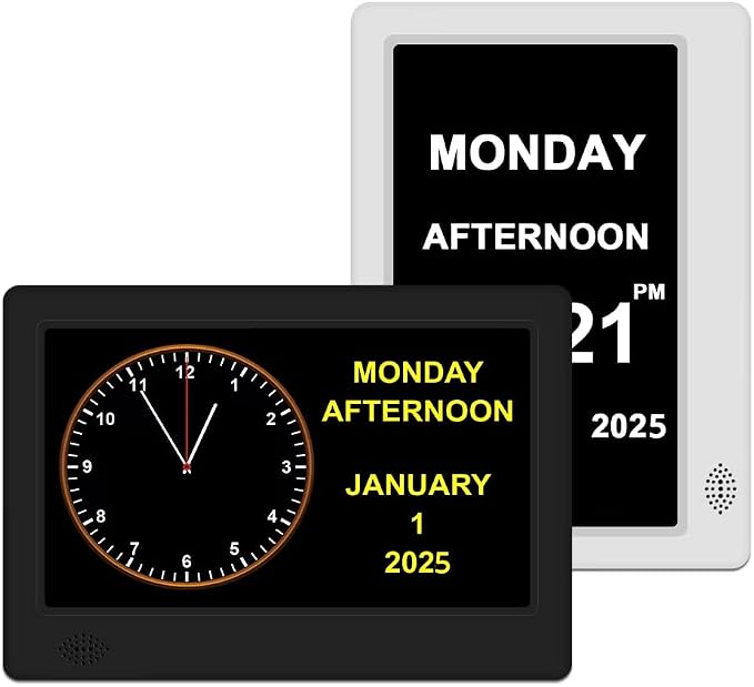 Large Display Digital Day Clock for Elderly - Alzheimer's & Dementia Clock, Multiple Alarms- Medication, Doctor, Easy Read, Auto Dimming, Memory Loss Aid, Multi-Language New 2025 (Black)