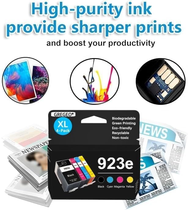 923XL 923e 923 Ink Cartridges for HP OfficeJet Pro 8130e 8135e 8139e 8138e 8122e 8120 8124e 8125e 8130 8132e 8134e Printers (4 Pack with Chip)