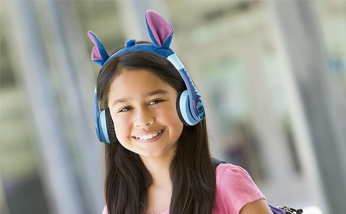 Disney Stitch Bluetooth Headphones for Kids, Wireless Headphones for School | Volume Reduced and Built-in Microphone