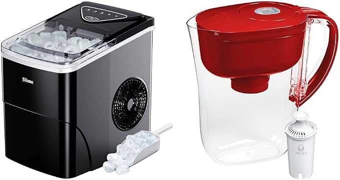 Silonn Ice Maker Countertop & Brita Water Filter Pitcher for Tap and Drinking Water with SmartLight Filter Change Indicator + 1 Standard Filter
