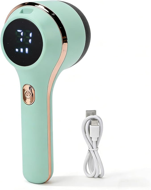 Rechargeable Electric Fabric Shaver with LED Display, 3-Speed Lint Remover for Clothes and Furniture, 6-Blade Portable Sweater Defuzzer, Battery-Powered Fuzz Remover - Green