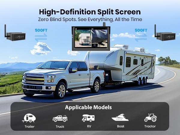 AUTO-VOX S4B Wireless Backup Camera Bundle: Includes 4PIN USB Cable & S4B CAM, Split-Screen Display, Quick Install, IP69K Waterproof, Ideal for Truck, Trailer, or Car