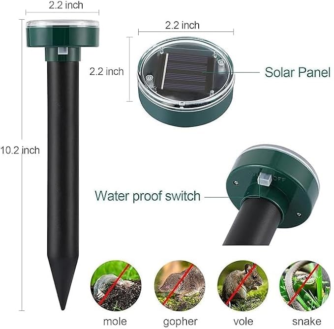 Mole Repellent Solar Powered - Ultrasonic Rodent Repeller 8 Pack,Waterproof Solar Powered Groundhog Deterrent for Yard Garden Farm,Rat Repellent for Gopher