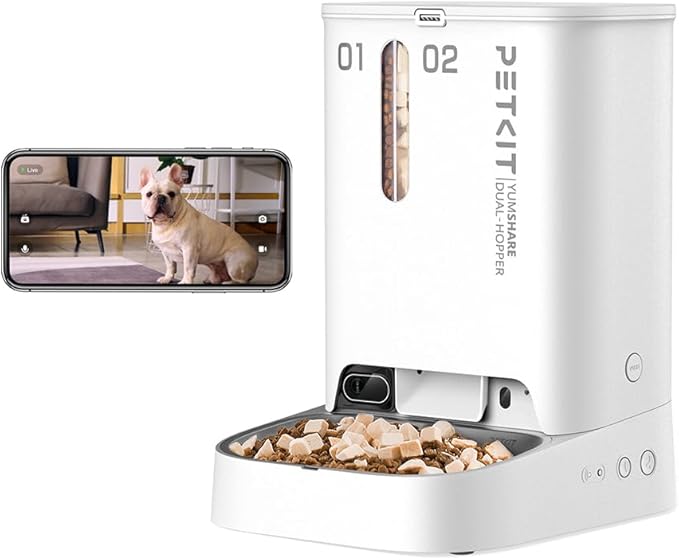 PETKIT YumShare Dual Hopper Automatic Pet Feeder for Cats and Dogs, 1080P Camera Smart Cat Dog Feeder with Night Vison and 2-Way Audio, 1.85L Wireless Pump Cat Water Fountain