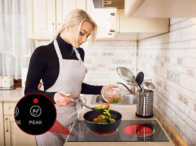 Double Burner Electric Cooktop Plug in 2000W, 110V~120V Countertop Stove, Electric Stove 2 Burner for Cooking, 110 volt Kitchen Stove 12inch Built-in Countertop with Timer, Peak, Pause