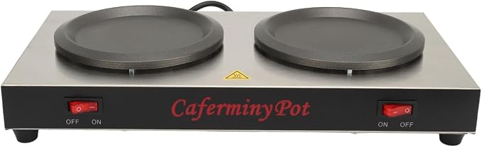 Electric Coffee Warmer Double Coffee Warmer, Commercial Hot Plate Coffee Pot Warmer, Stainless Steel Portable Standard Decanter Warmer for Cafe Break Room Heating Diameter 4.3in