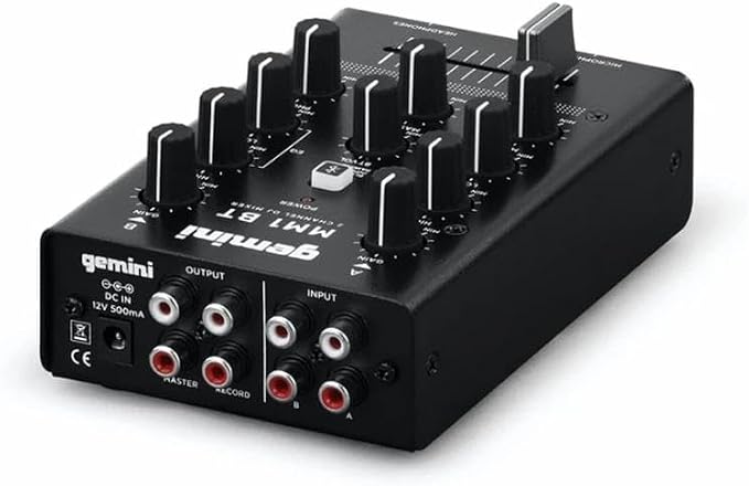 Gemini Portable Bluetooth DJ Mixer – 2-Channel Mini Audio Mixer with Wireless Input, RCA, Mic & Headphone Jacks, EQ & Crossfader – Compact DJ Mixer Board for Beginners & Mobile DJs (MM1BT)