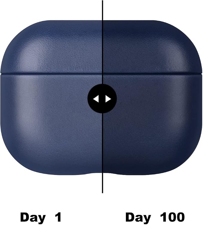 Maogoam for Leather AirPods Pro 2 Case Cover with Button, Genuine Crystal Vegetable Tanned Oil Wax Leather Case for AirPods Pro 2nd Generation, Retro Elegant Style, Front LED Visible,Blue