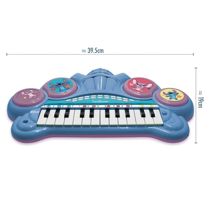 Lexibook, Stitch Electronic Keyboard with Seat and Microphone, 24 Light-Up Keys for Learning Music and Aux-in Cable, Blue, K707D