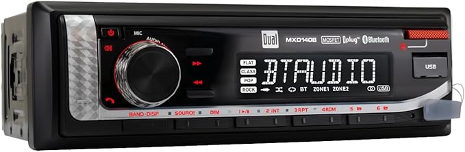 Dual Electronics MXD140B Marine Stereo with Built-in Bluetooth | Single DIN 8-Character Sunlight-Readable LCD Display | Weatherproof | AM/FM Stereo Receiver | USB Port with 2.1 A Charging | Black