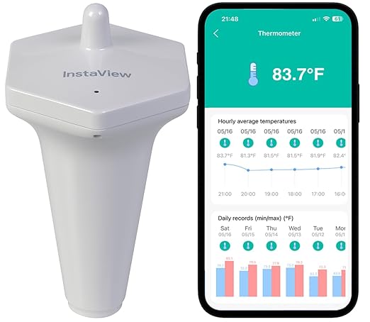 Pool Thermometer Floating Easy Read with Phone App – App Alerts, Accurate Long-Range 1K ft WiFi Wireless Digital Swimming Pool Water Thermometer for Indoor Outdoor Pools, Hot Tubs, Aquarium and Fridge