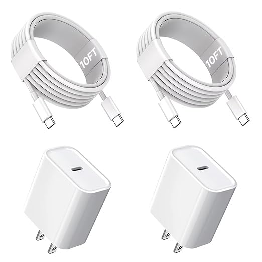 iPhone 17/16/15 Charger, USB C Charger,2Pack 20W Type C Fast Wall Charge Power Adapter,10FT 60W USB-C to C Cable for iPhone Air/17Pro Max/15/16 Pro Max,iPad Pro 12.9/11 inch,iPad Air 5/4th,AirPods Pro