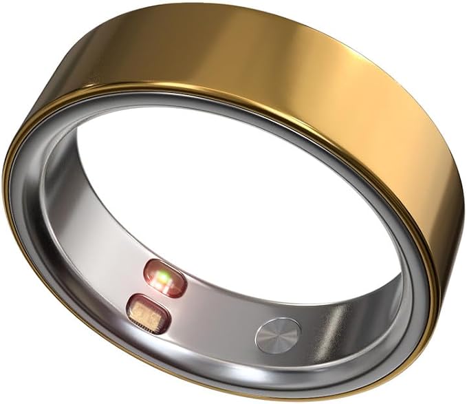 Smart Ring Health Tracker 5ATM Waterproof Sport Ring Exclusive Vibration Alerts Titanium Blood Oxygen/Sleep/Emotional Management Women Cycle Prediction Compatible with iOS/Android Sunlight Gold 12.5