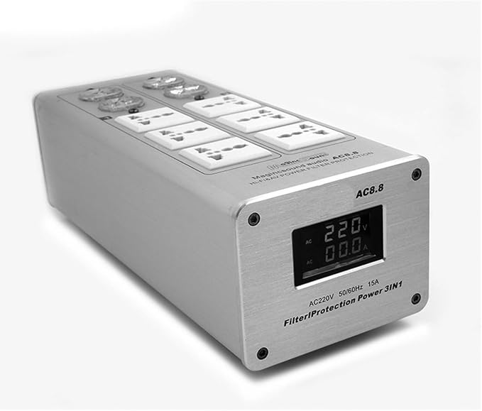 3000W 15A 100-240V AC8.8 Advanced Audio Power Purifier Filter AC Power Socket Video Noise Eliminator/Line Conditioner/Whole Entertainment System Protection Silver