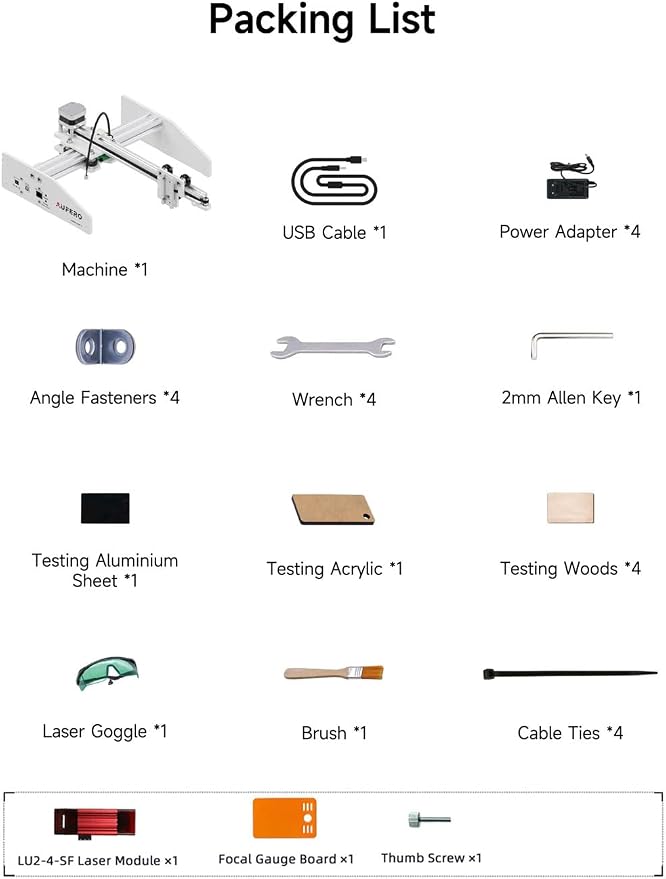 Laser 1 Laser Engraver, 5W Short Focus Laser Module LU2-4-SF, 7.1x7.1 Inch Area, Pre-Assembled, USB, Beginner Friendly for Wood Leather Acrylic